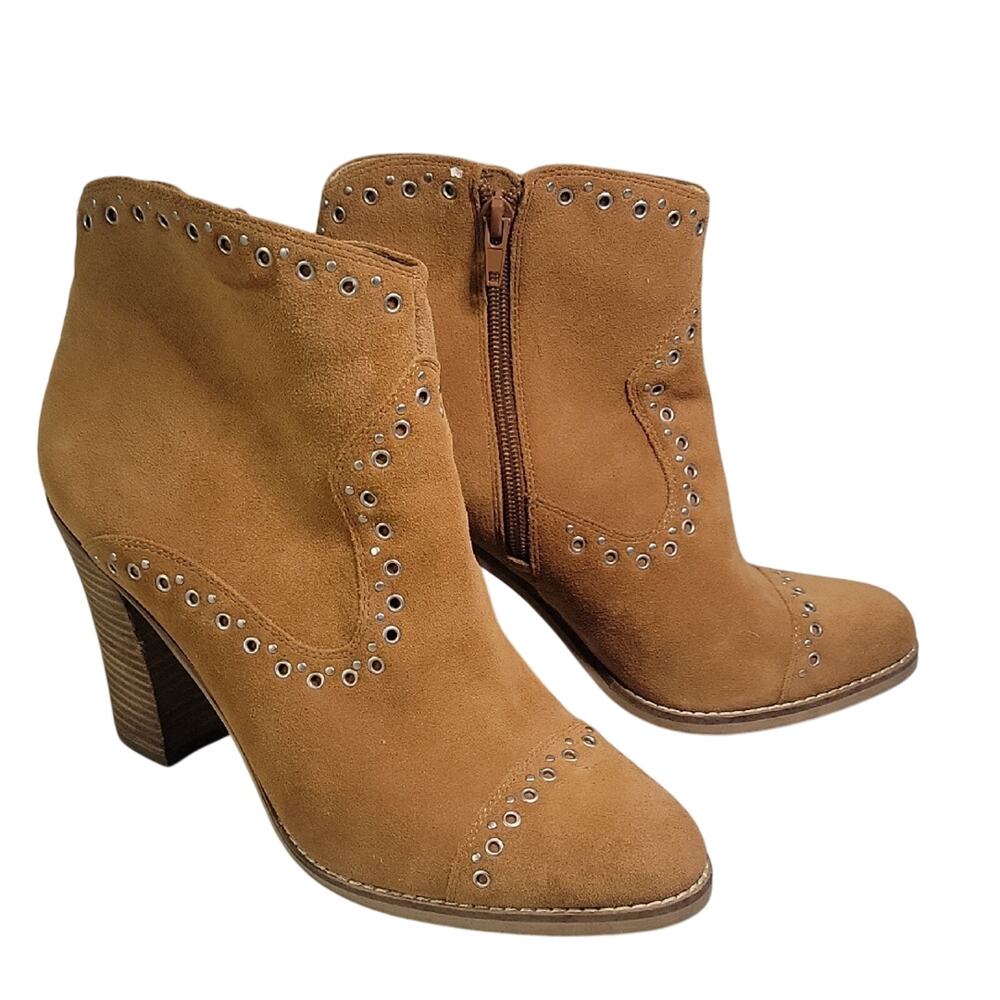 Lucky Brand Marionn Tan Suede Heeled Ankle Boots Womens Size 10